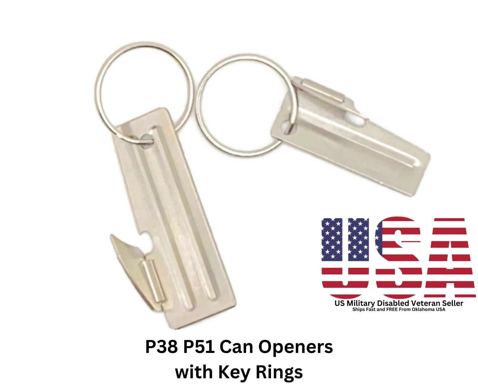 4 PIECES P38 AND P51 CAN OPENERS W/KEY RINGS MILITARY ISSUE FREE SHIPPING