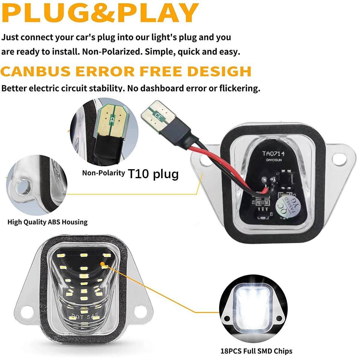 LED License Plate Tag Lights Kit For 2007-2014 Suburban Tahoe Yukon Escalade ESV