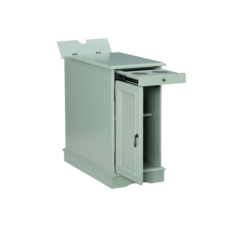 Linon Butler Wood Multi Function Storage Accent Table USB Charging in Aqua Blue
