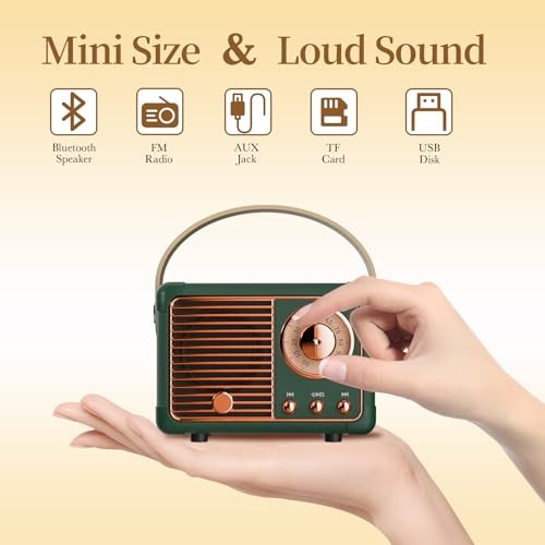 Retro Bluetooth Speaker, Wireless Mini Portable Speakers Support USB/TF Green