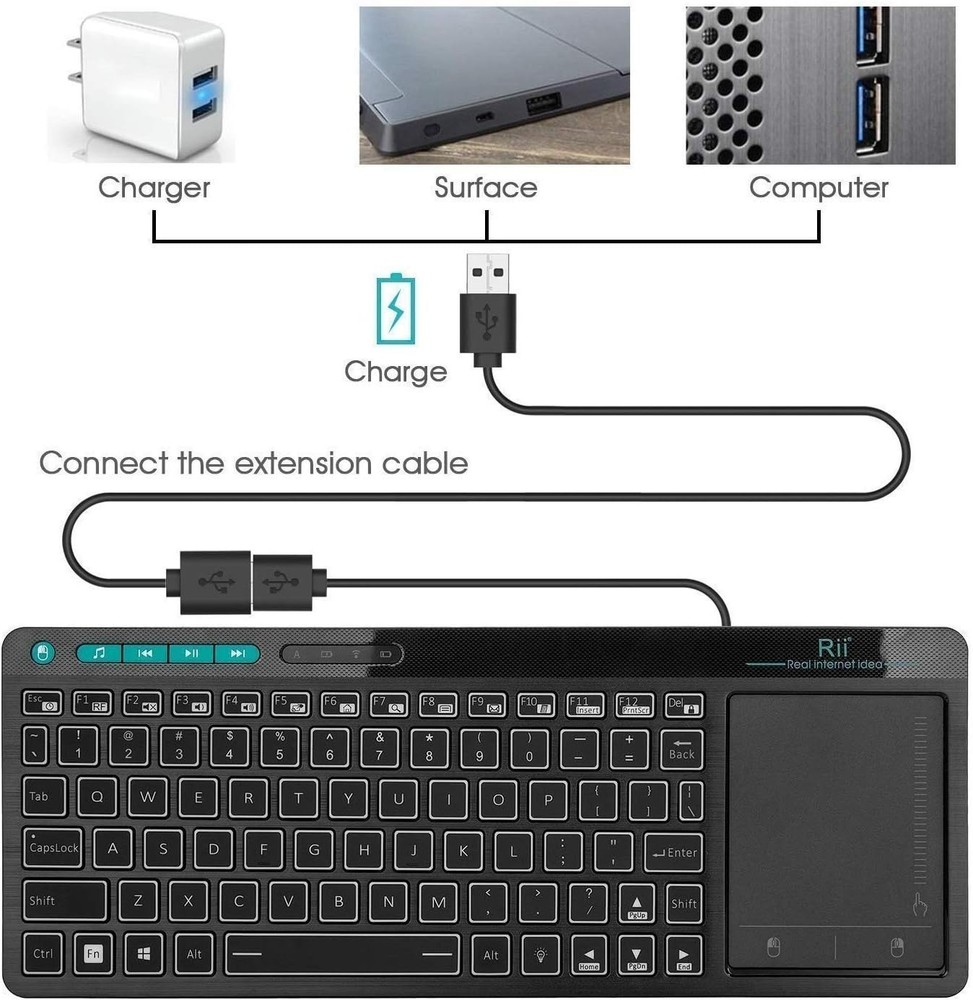 K18 plus Wireless 3-LED Color Backlit Multimedia Keyboard with Multi-Touch Big S