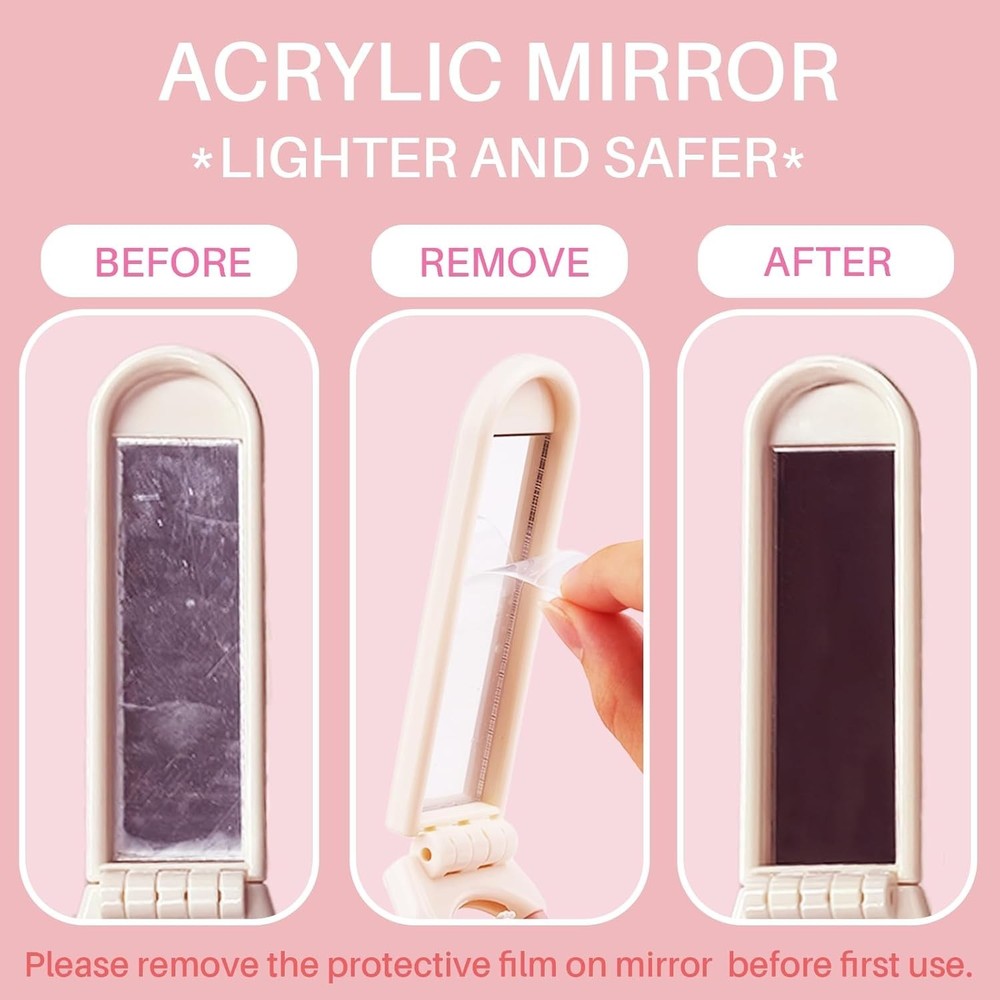 Elegant Beige Folding Brush with Mirror - Dual Function for Quick Touch-Ups