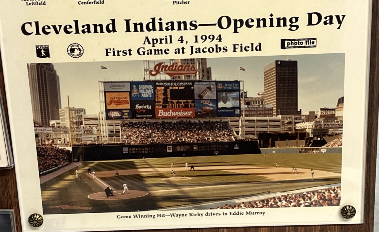 Cleveland Indians Opening Day 1994 Plaque--First Game at Jacobs Field