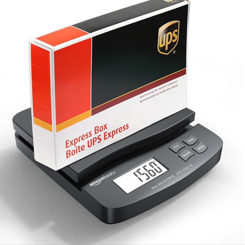 Digital Postal Scale, AC Adapter, 65 Lb Capacity, 0.1 Oz Readability, Black