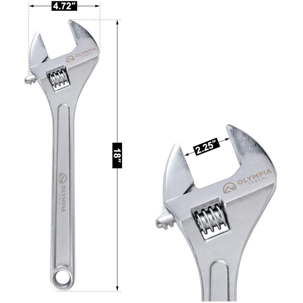 18" Adjustable Wrench, Drop Forged Steel, Rust Resistant