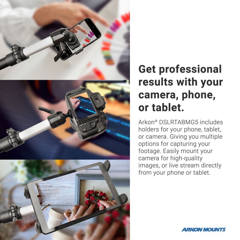 Arkon DSLRTABMG5 Overhead Camera Mount. Includes Camera, Tablet, & Phone Holders