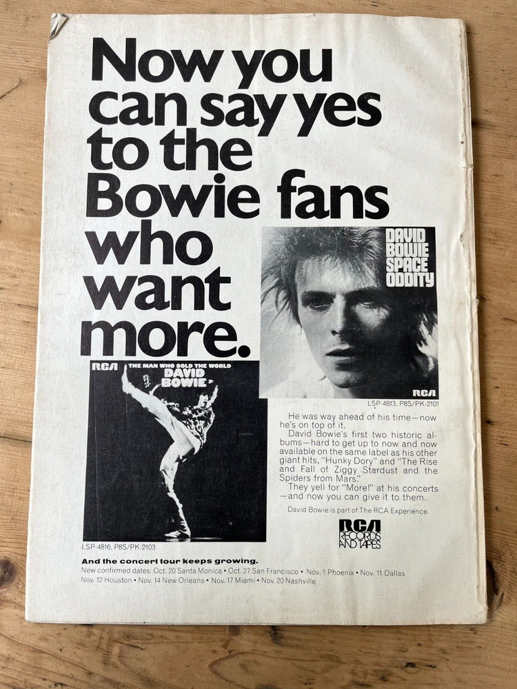 David Bowie - Cashbox - Back Page Ad - Oct 1972