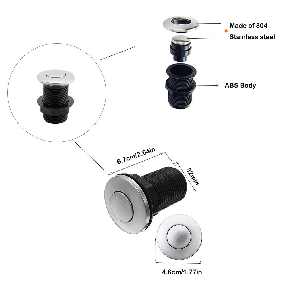 Sink Top Push Button With Air Hose Replacement Air Switch Button For Garbage Dis
