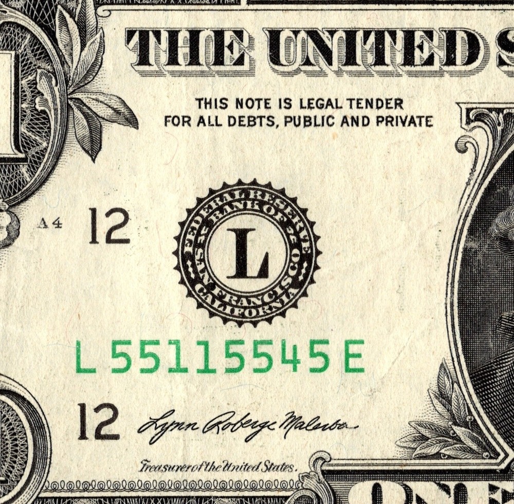 Three Consecutive Pair Fancy Serial Number One Dollar Bill L55115545E