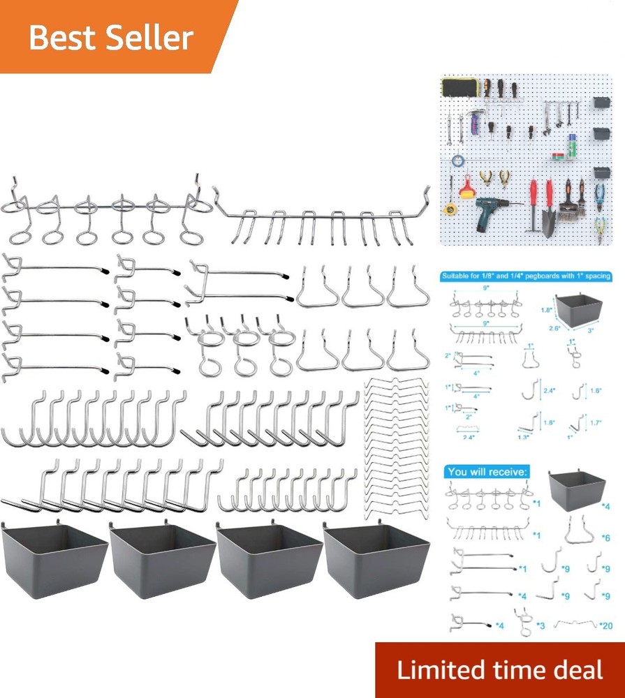 Efficient Tool Storage: 80-Piece Pegboard Hook & Bin Set for Garage or Kitchen