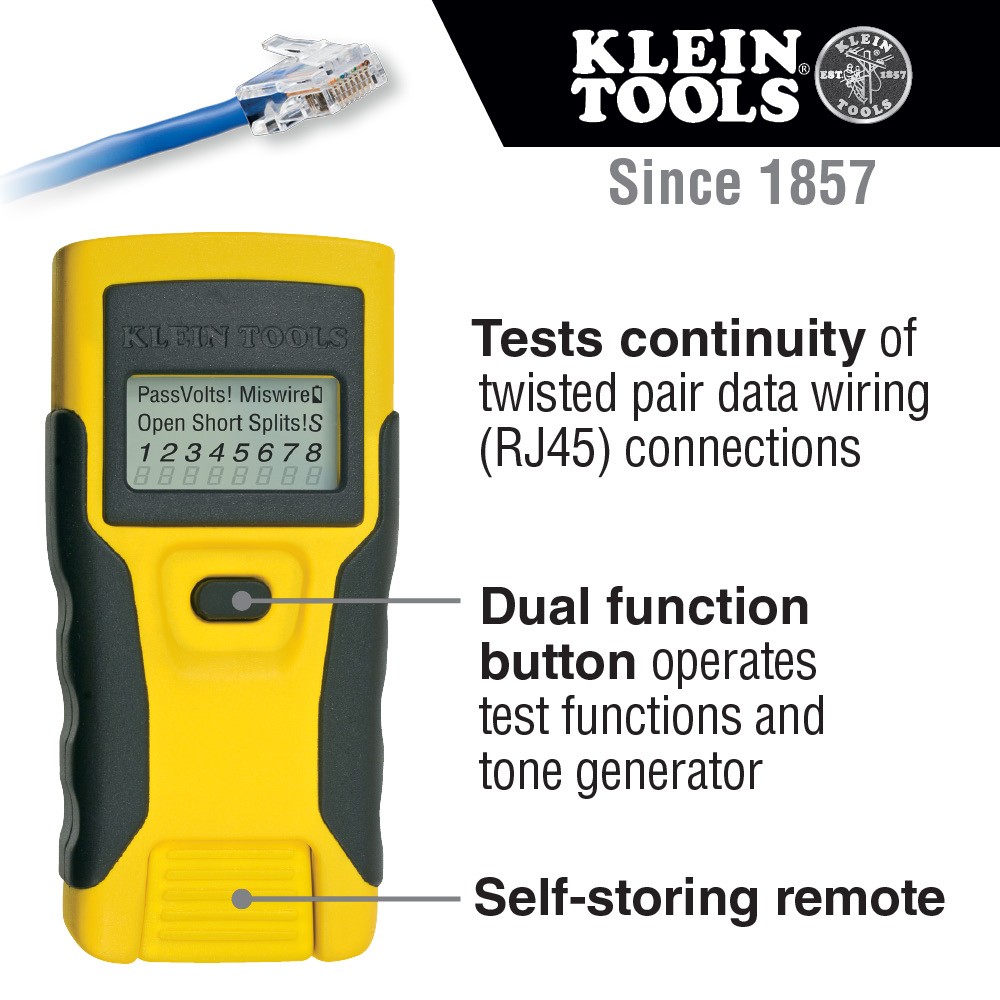 KLEIN TOOLS VDV526-052 Cable Tester, LAN Scout® Jr. Continuity Tester