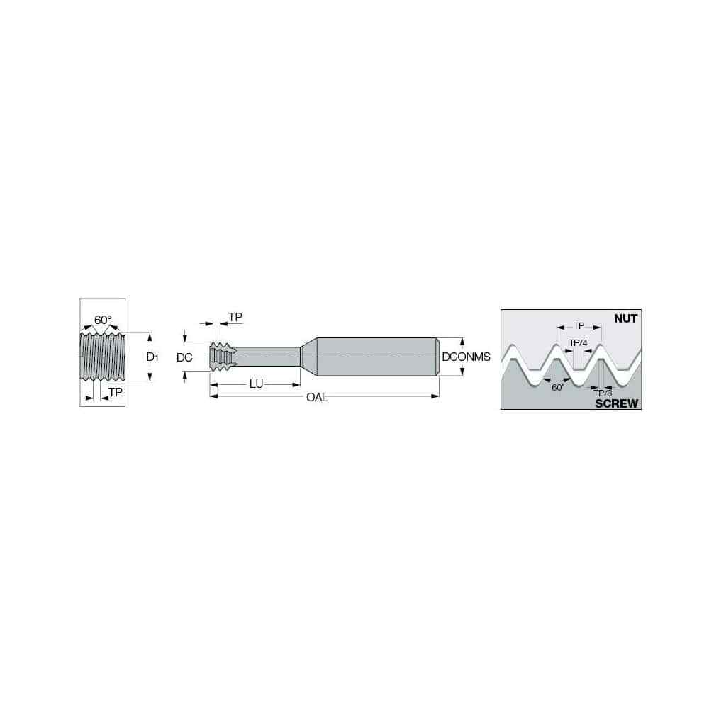 Iscar 1/4-20 Internal/External 3-Flute Solid Carbide Helical Flute Thread Mil...