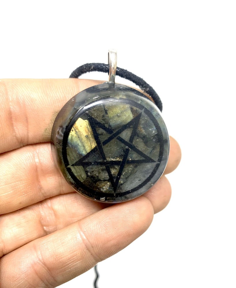 Star Pentacle Labradorite Orgonite Pendant With EMF Sheild