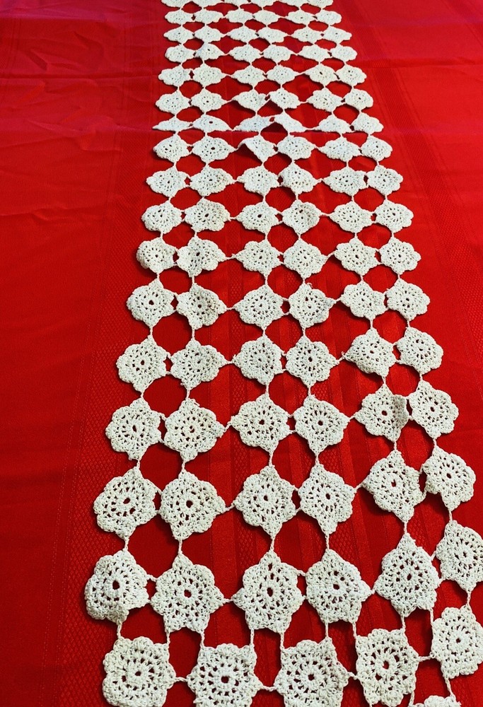Table Runner Crochet In Cream Cotton BOHO Handmade