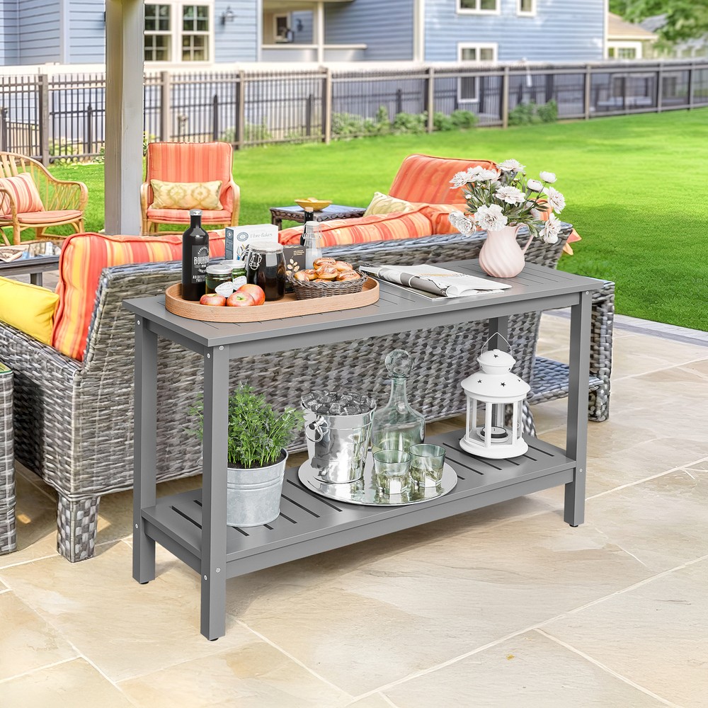 Console Table 48" Patio Side Accent Table Multifunctional with Foot Sliders Grey