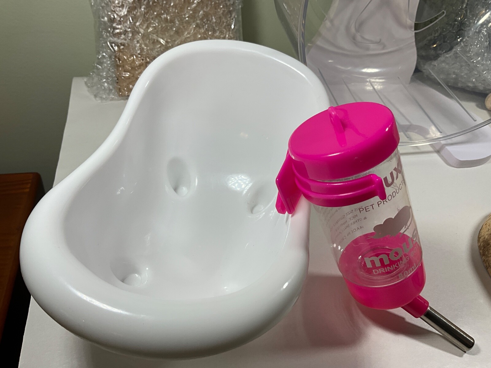 Hamster Wheel Set: Water Feeder, Coconut, Bathtub, Bridge, Rosee Blanche Ceramic