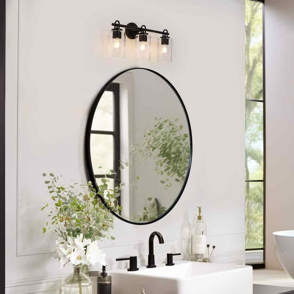 LNC Modern Black Bathroom Vanity Light with Cylinder Clear Glass Shades 22 in.