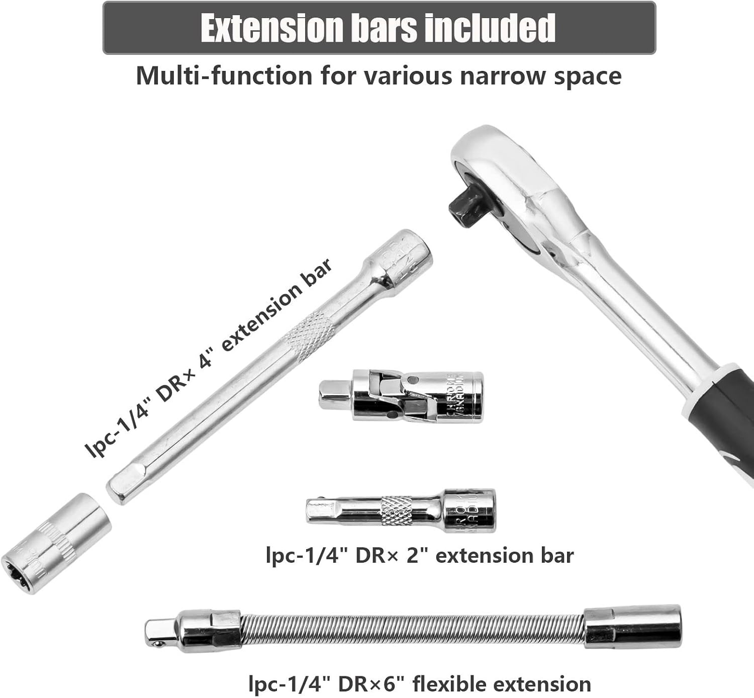 46pcs 1/4"Drive Socket Set Ratchet Wrench Set Car Tool Kit,Bit Mechanic Tool Set