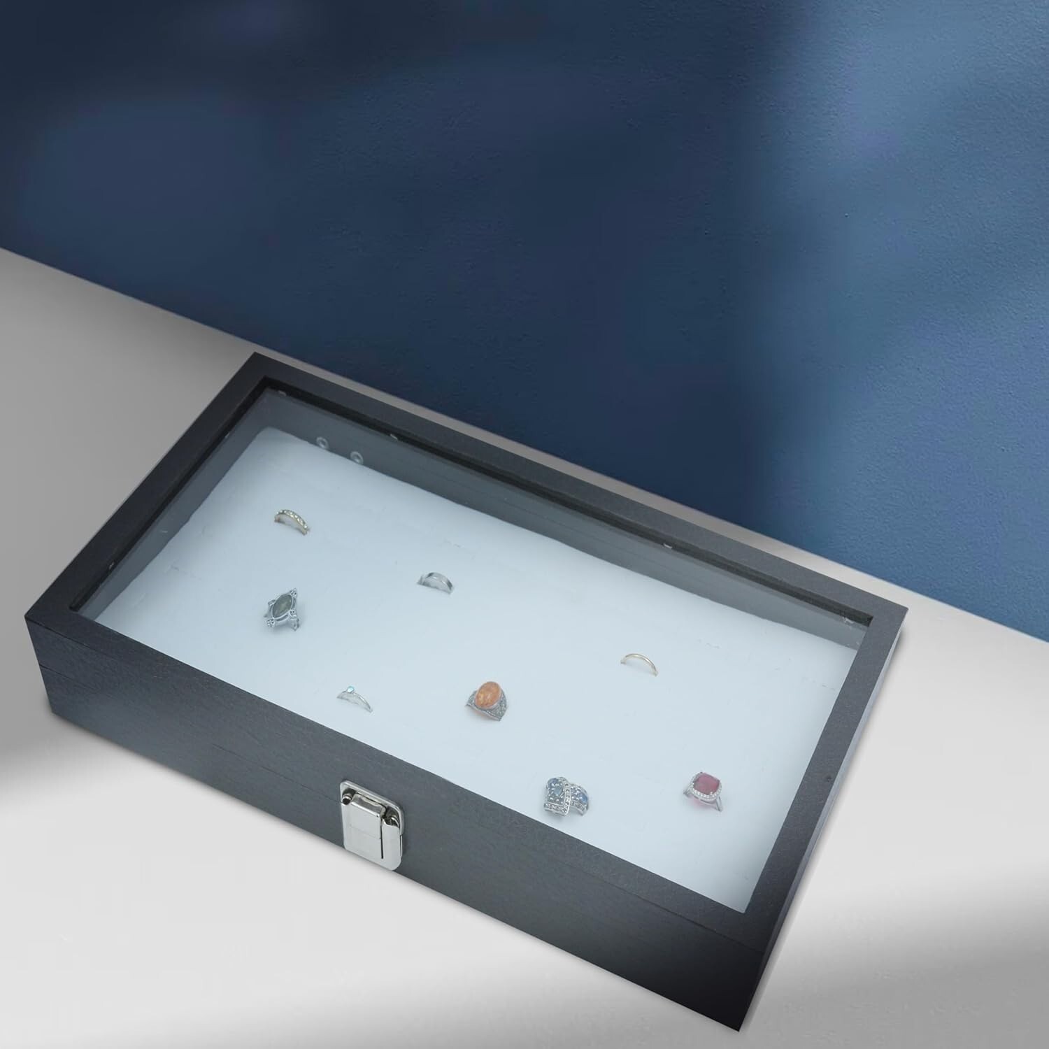 Set of 2 Glass Top Display Cases Jewelry Organizer Multi-Purpose Rings Bracelets