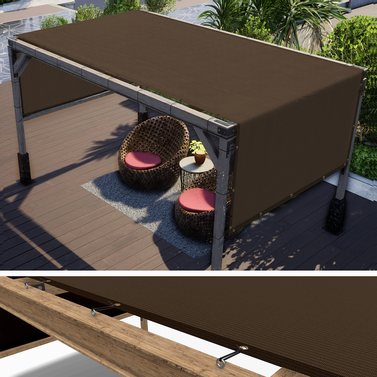 ColourTree Pergola Sun Shade Cover Universal Replacement Canopy,Brown