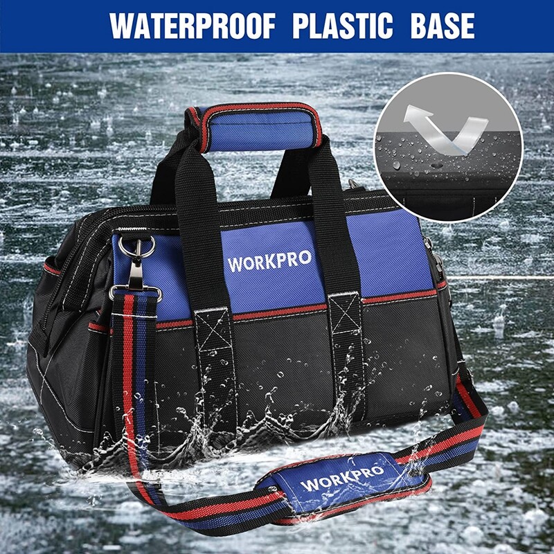 WORKPRO 16-inch Wide Mouth Tool Bag Heavy Duty Tool Storage Bag w/Shoulder Strap
