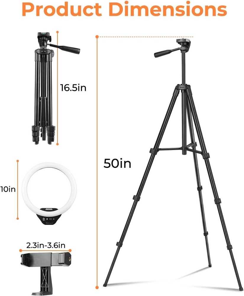 10'' Ring Light with 50'' Extendable Tripod Stand, LED Circle Lights with Pho...