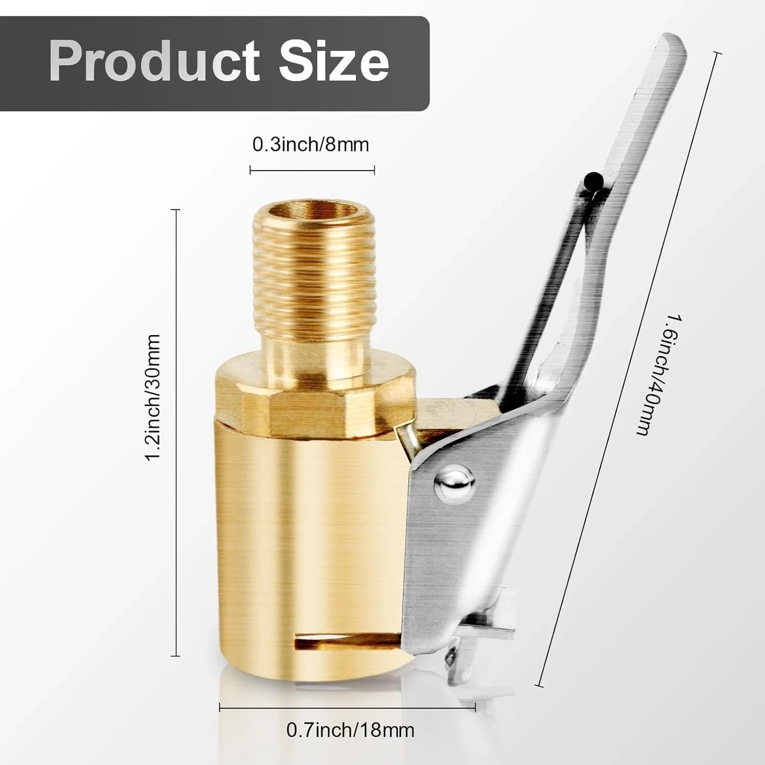 2-Pack Brass Tire Air Chuck, Locking Quick Connect Inflator Hose Adapter, No Lea