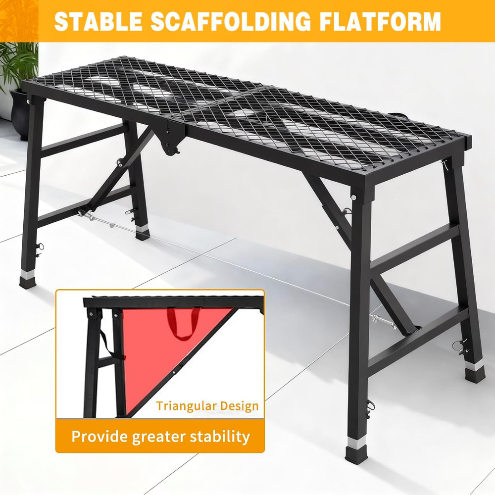 Scaffolding Work Platform, 29.9" to 47.2" Height Adjustable Work Platform, Folda