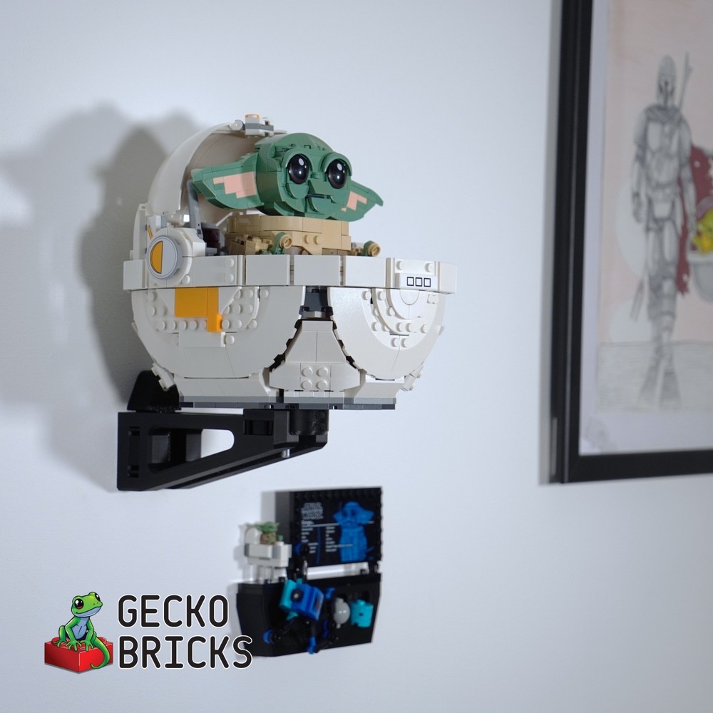 Wall Mount Display for Grogu with Hover Pram for Set 75318