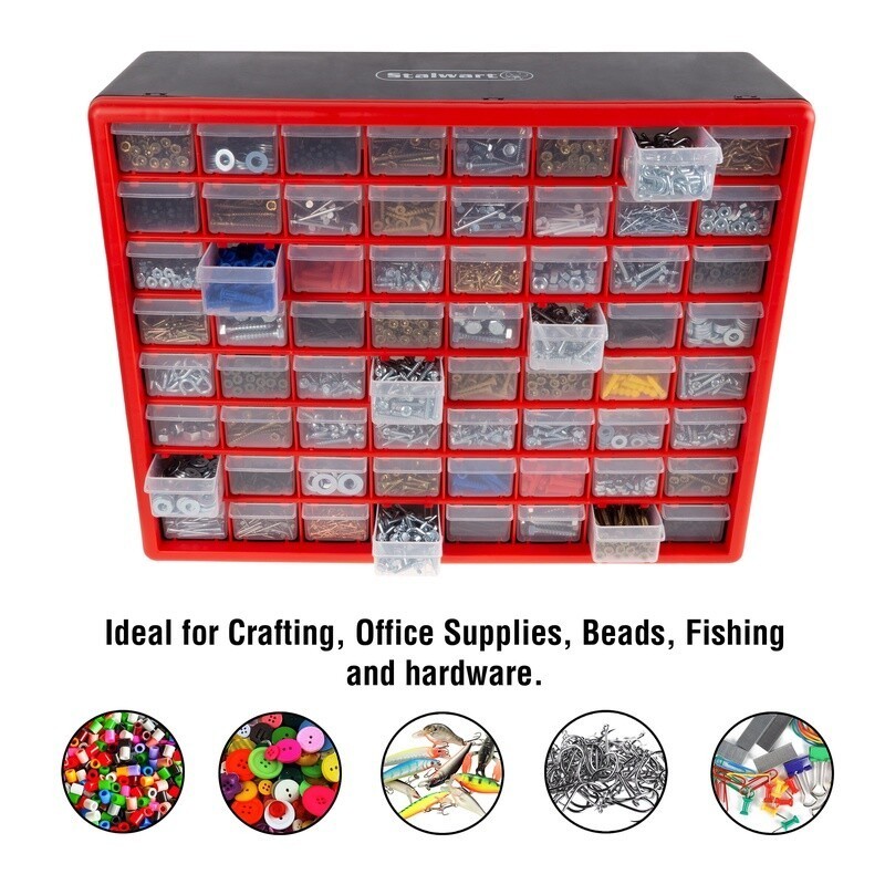 64 Drawer Storage Organizer Plastic Bins Wall Mount Tool Craft Storage Desktop