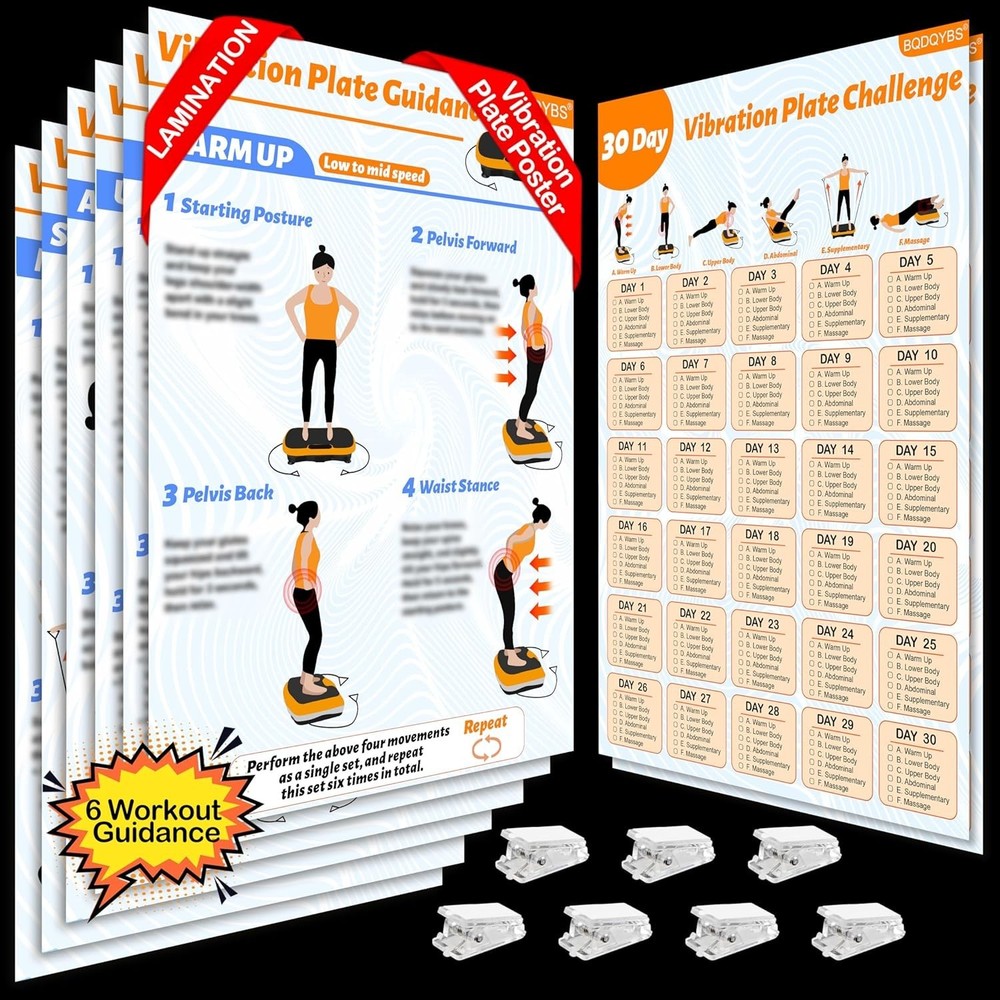 Durable Vibration Plate Exercise Chart & Planner - 6 Step-By-Step Workout Guides