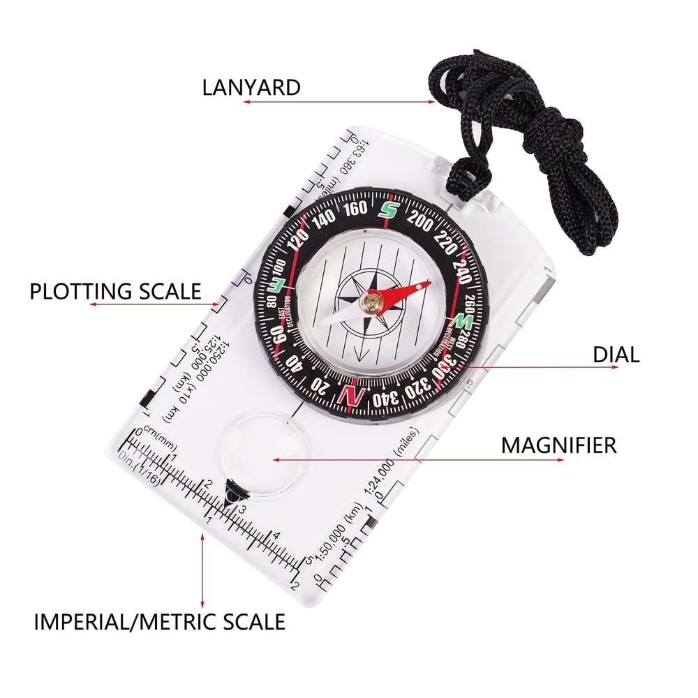 4 Pcs Outdoor Compass with Adjustable Declination,Magnifier,Ruler,Scale. Mult...