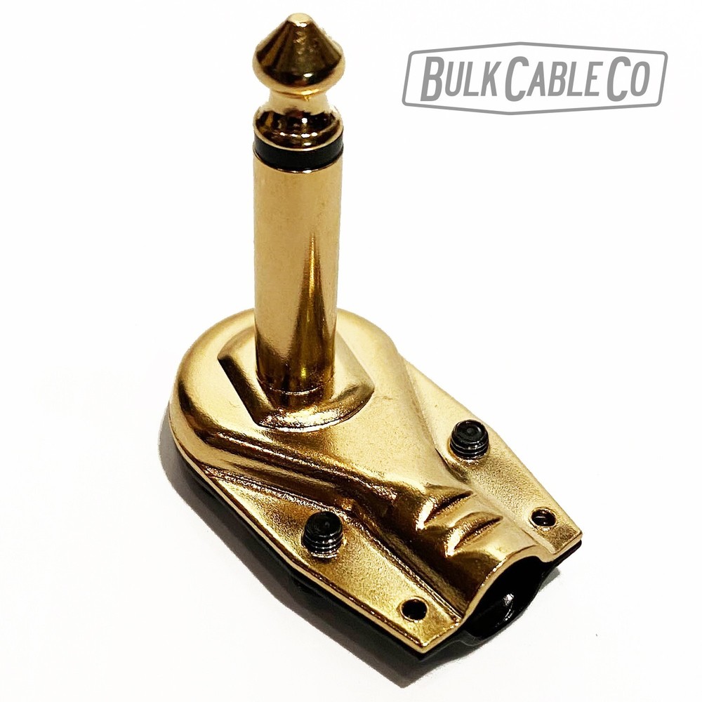 1 Pack - 1/4" Right Angle Pancake Gold/Black Connector Set - DIY Patch Cables