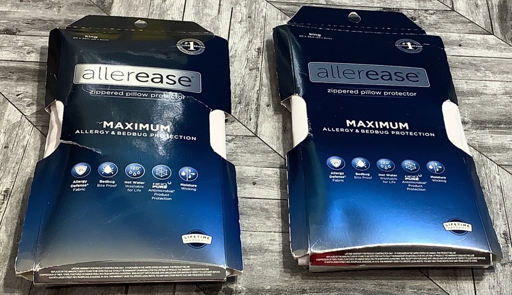 AllerEase Pillow Protector King Size Maximum Allergy Bedbug Protection Zippered