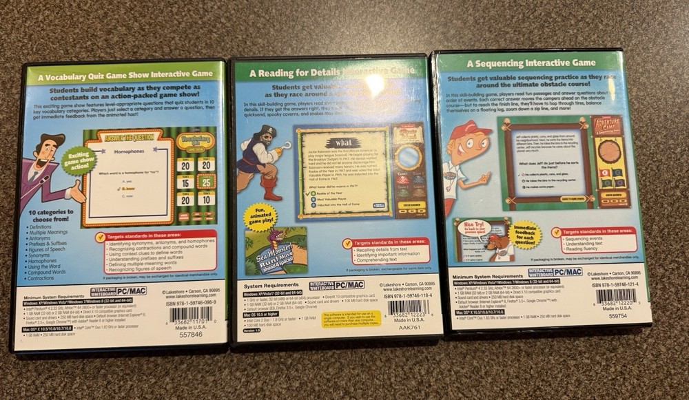 Lot 8 Lakeshore Interactive Educational Games Lot PC/Mac CD Rom Elementary