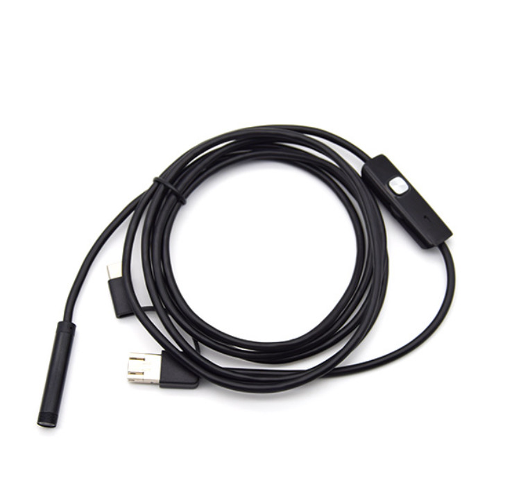 7cm 3-in-1 Borescope 1m Hard Cable Adjustable Brightness For TypeC+USB+Micro USB