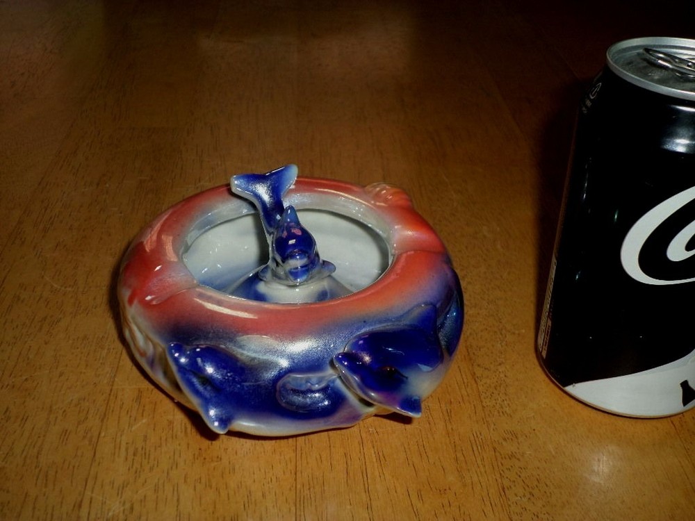 DOLPHINS, (3-D) Ceramic Ashtray, Vintage