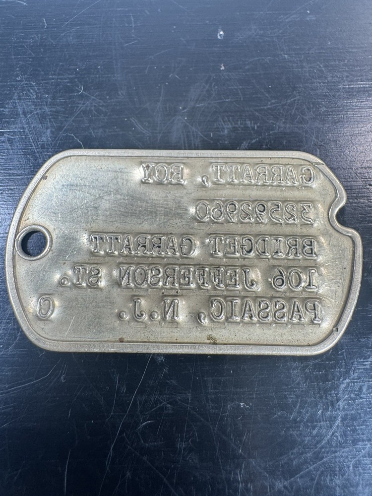 WWII US Army Dog Tag Roy Garratt 32592960 Passaic NJ Notched