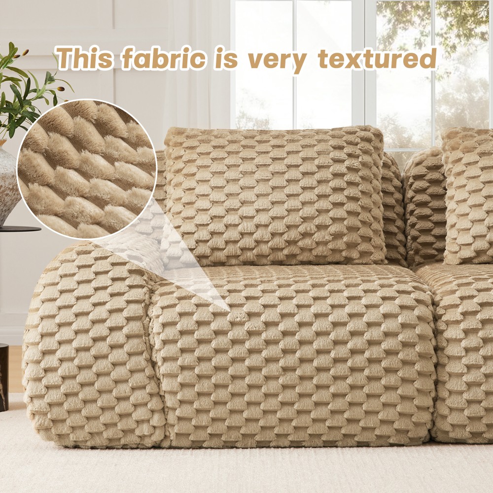 146" U-Shaped Flannelette Modular Sectional Sofa w/ Ottoman, Light Camel