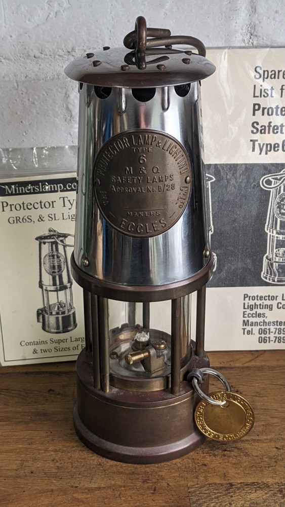 Protector Type 6 Miners Lamp  Working Relighter, Serviced + Spares 1991 Unissued