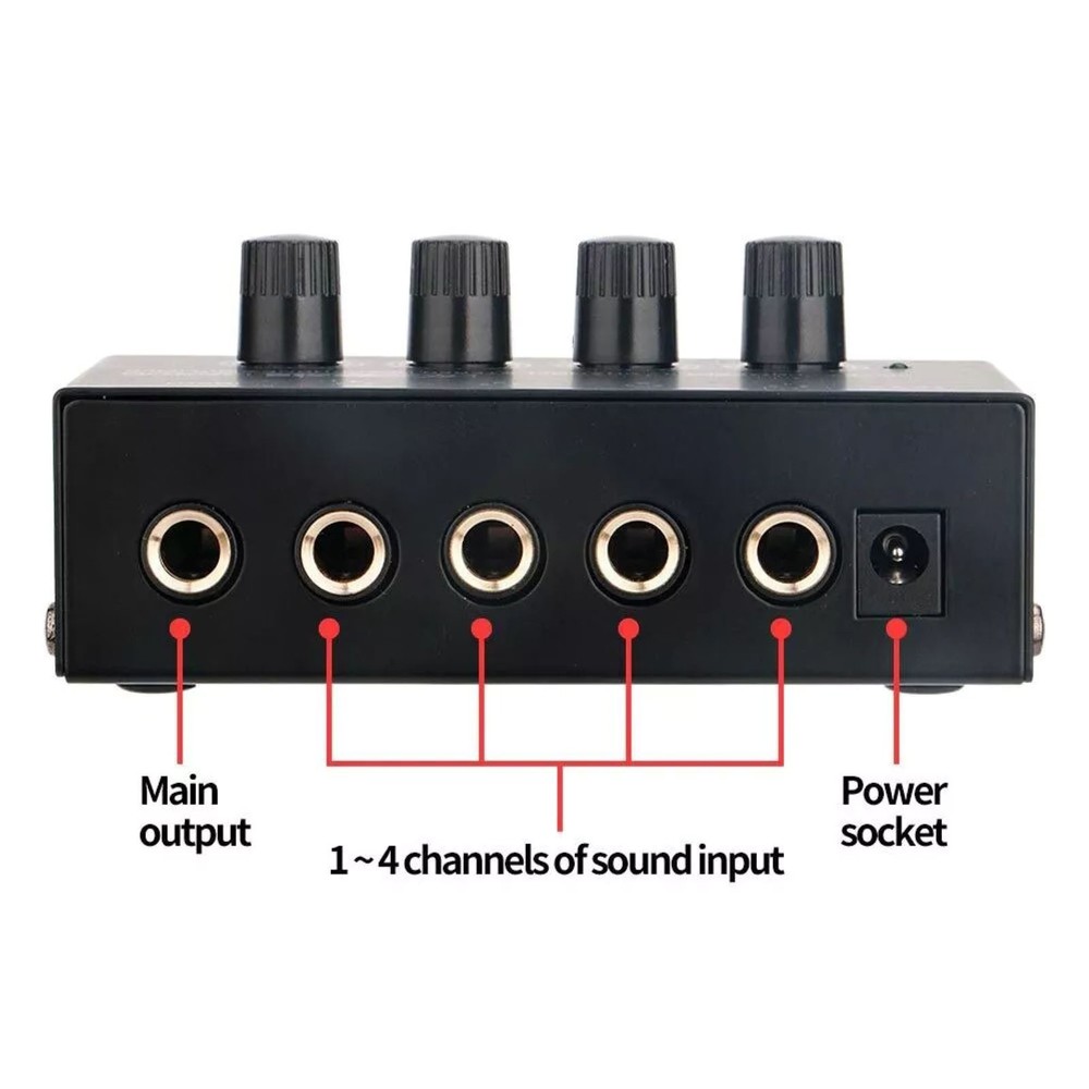 4 Channels 12V Black Mini Stereo Headphone Ultra-Compact Audio Amplifier