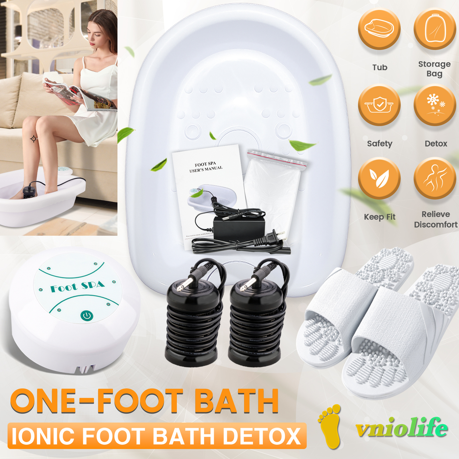Ionic Foot Bath Detox Machine Ion Metal Spa Cleanse System with Slipper + Tub