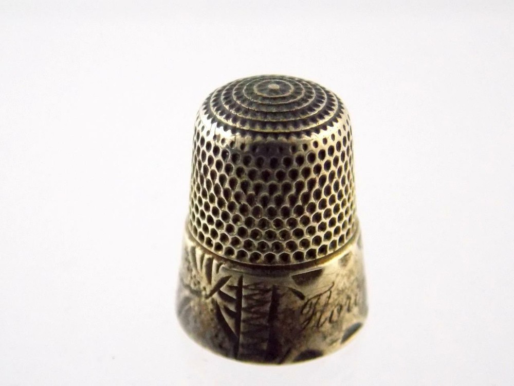 Vintage Sterling Silver Thimble Personalized Name Florence Size 9 GOOD CONDITION