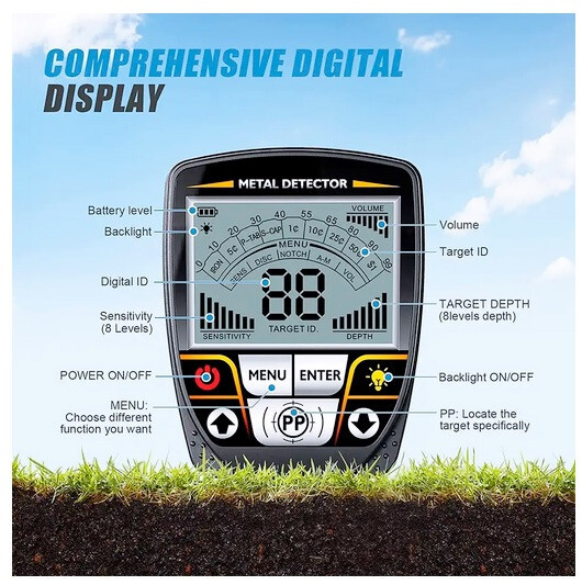 TX640 Folding Detector, Discrimination, Notch & all Metal, PinPointer, Backlight
