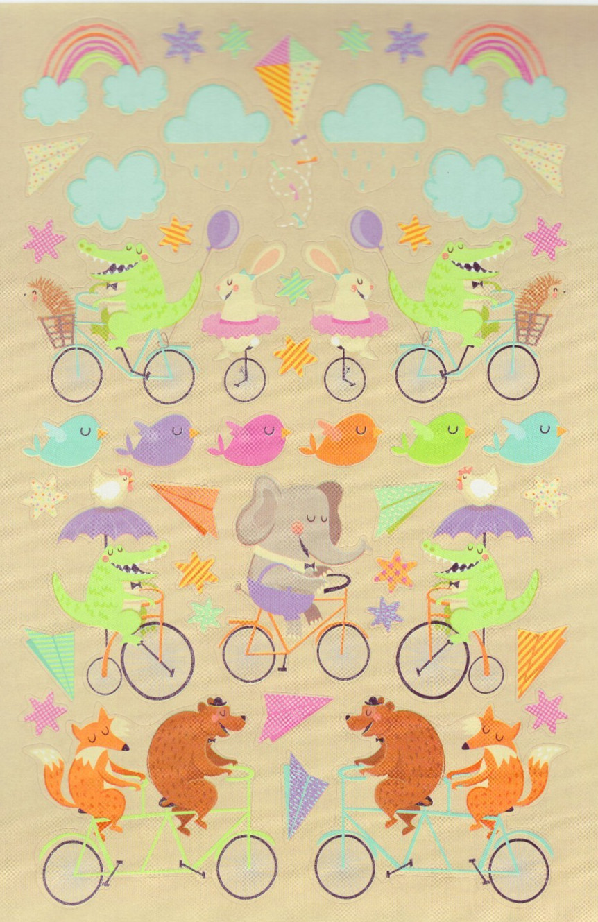 Darice Ride My Bike Sticker Book: dog, cat, bunny rabbit, fox, bear, elephant