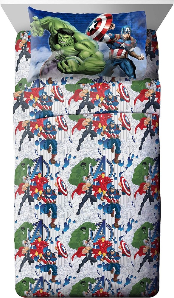 Marvel Avengers Blue Circle 5 Piece Full Bed Set - Includes Full,