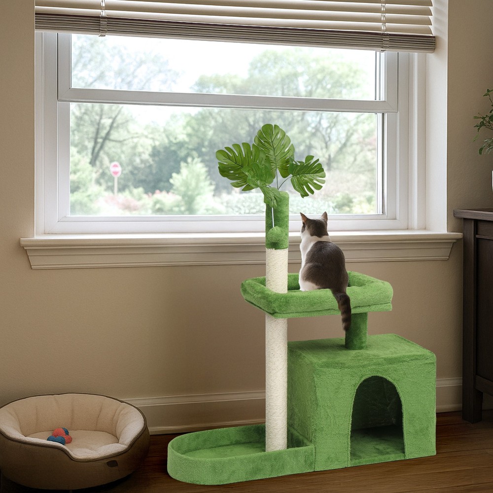 Cat Tree with Leaves Multi-level Cat Tower Cat Scratching Post Cozy Cat Condo