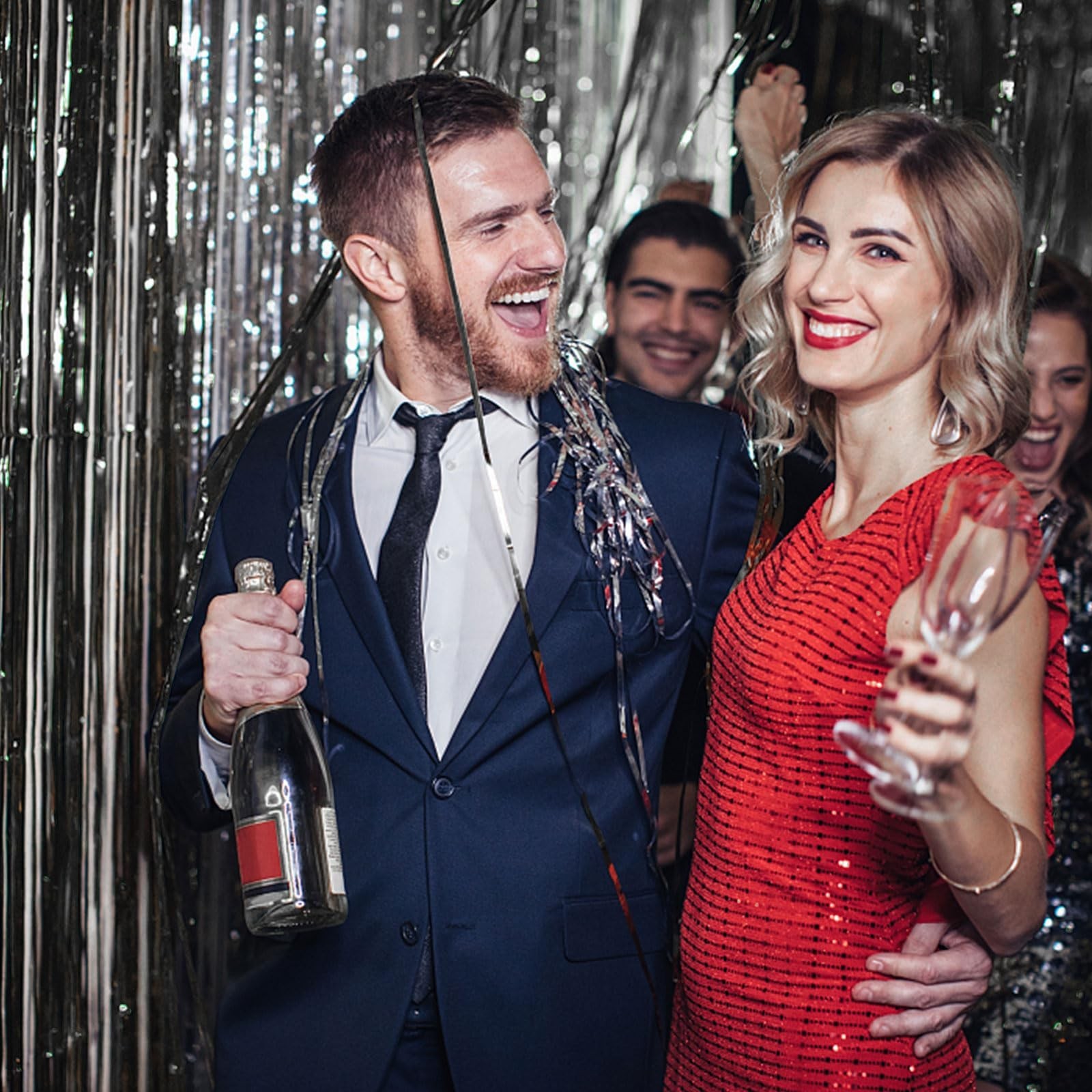 2 Pack Foil Curtain Backdrop Black Metallic Tinsel Foil Fringe Curtains Photo...