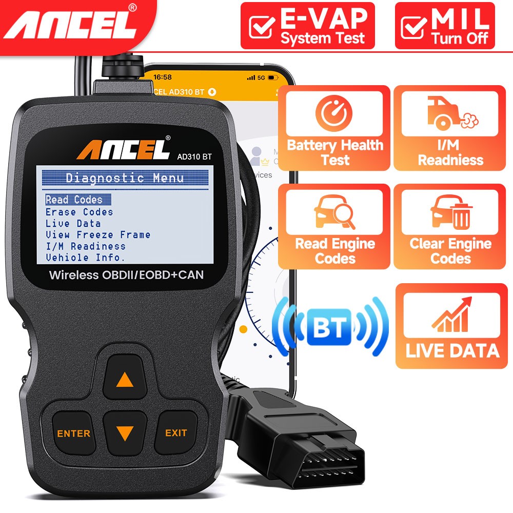 ANCEL AD310BT OBD2 Scanner Bluetooth Check Engine Code Reader for iOS & Android