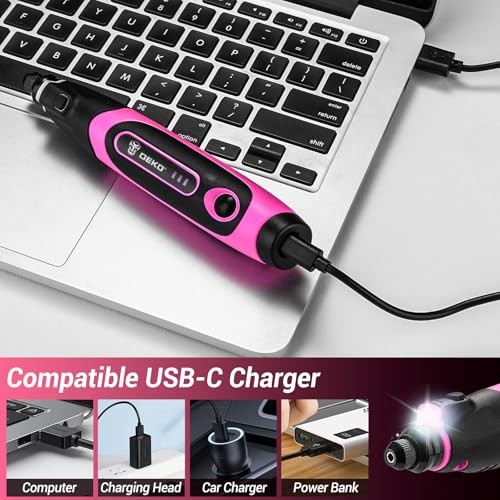 Mini Cordless Rotary Tool: 3.7V Rotary Tool Variable Speed Display with Pink
